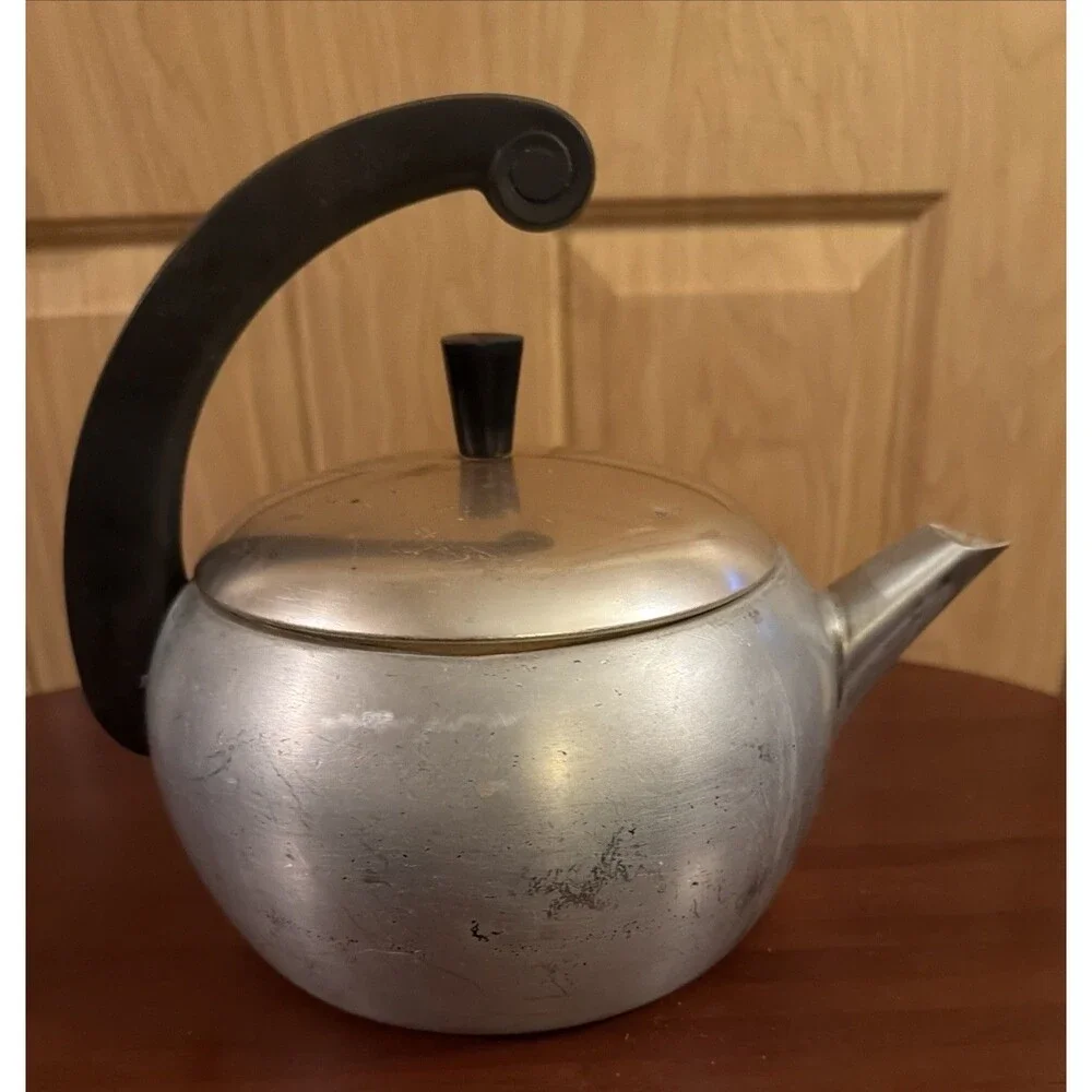 Vintage MCM Wear-Ever Tea Pot Kettle # 3062 1/2 Aluminum Copper Lid Hallite USA!
